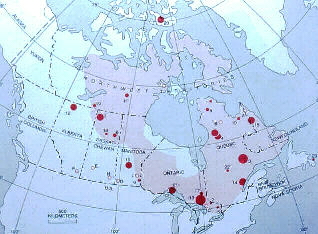 1990's map of craters in Canada