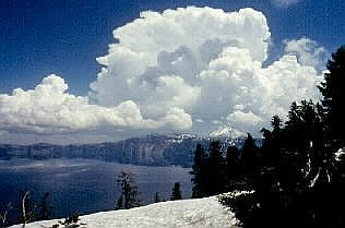 Mature cumulus clouds at Crater Lake, OR.